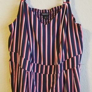Torrid Navy Blue & Red Stripe Challis Romper